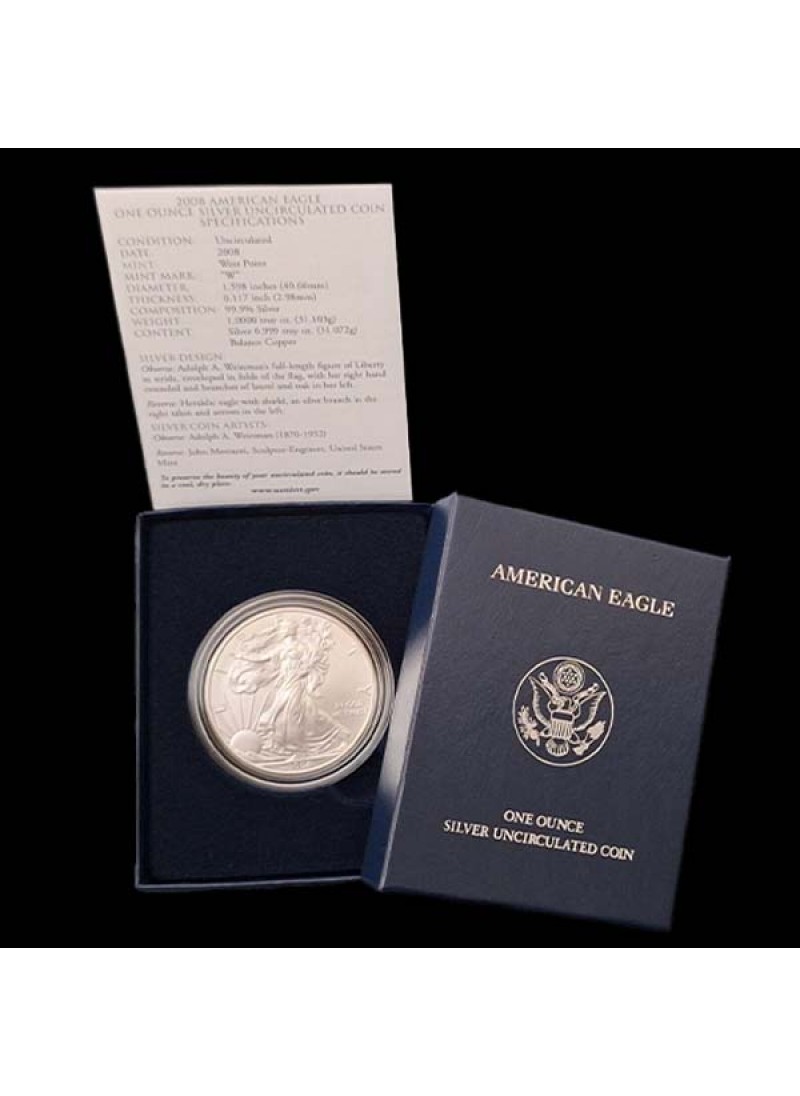 2008 American Eagle West Point Silver Dollar Uncirculated Burnished Natural Toning